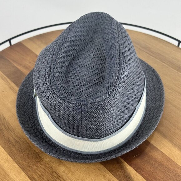 Goorin Bros. Mens Navy Gray Woven Straw Fedora Hat With White Ribbon Band 100% - Picture 1 of 13